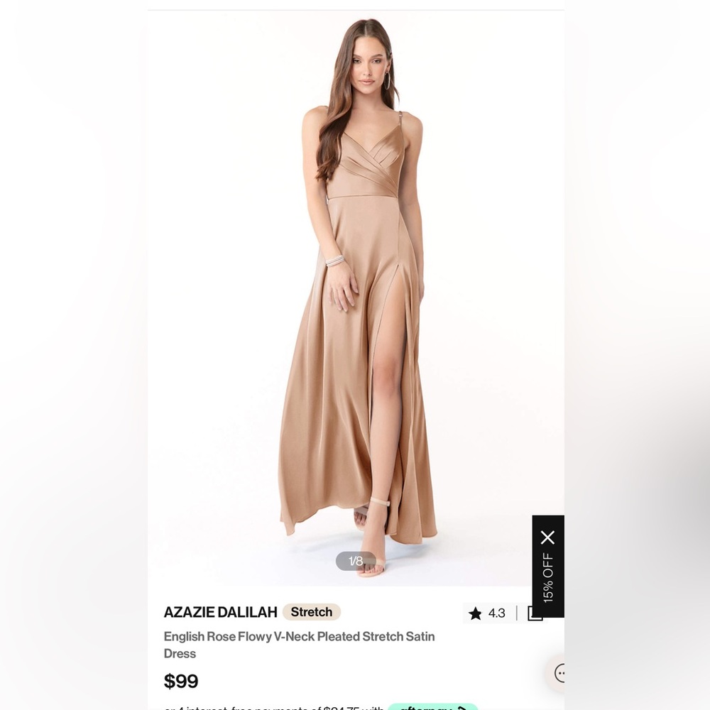 Azazie Dalilah - English Rose Flowy V-Neck Pleated Stretch Satin Dress